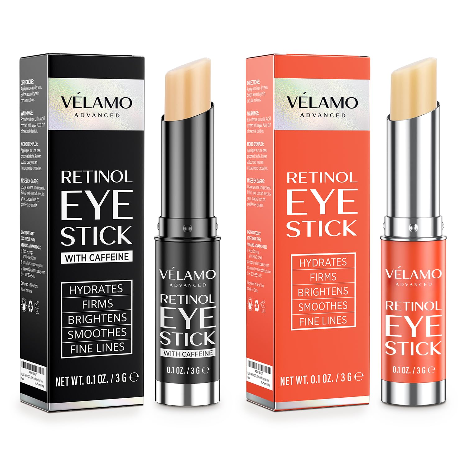 VELAMO ADVANCED Retinol Eye Stick Duo - Energizing Day Balm and Renewing Night Balm