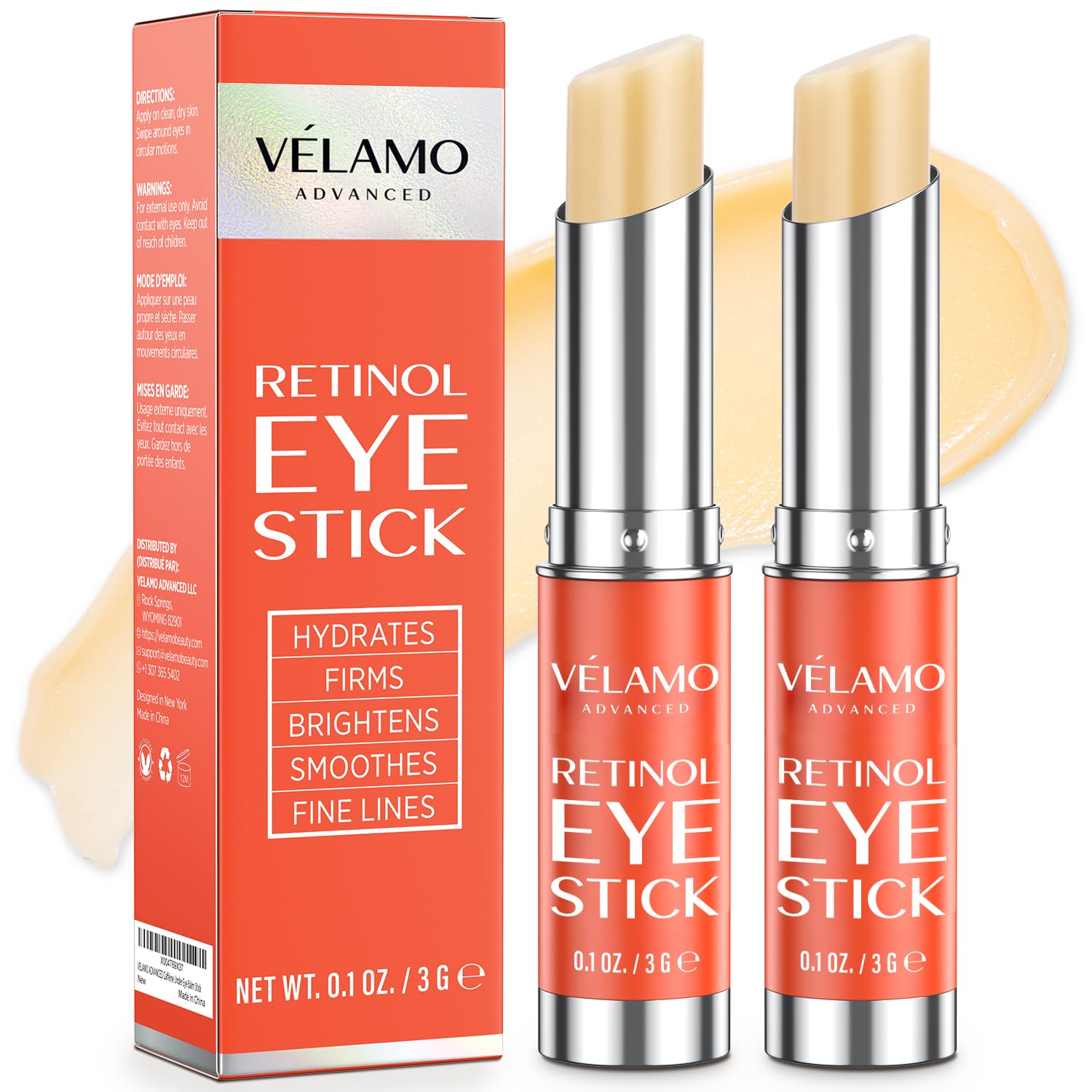 VELAMO ADVANCED Retinol Eye Stick 2-Piece Set - Portable 3g Travel Size