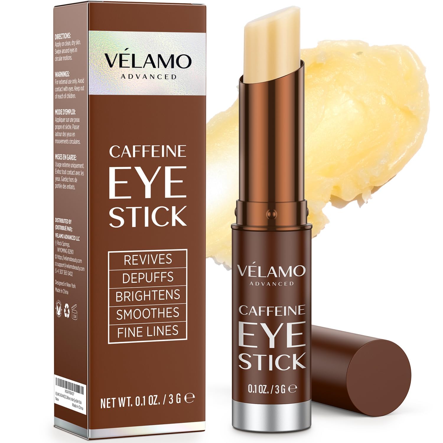 VELAMO advanced caffeine eye stick under eye balm for dark circles puffiness portable travel eye treatment