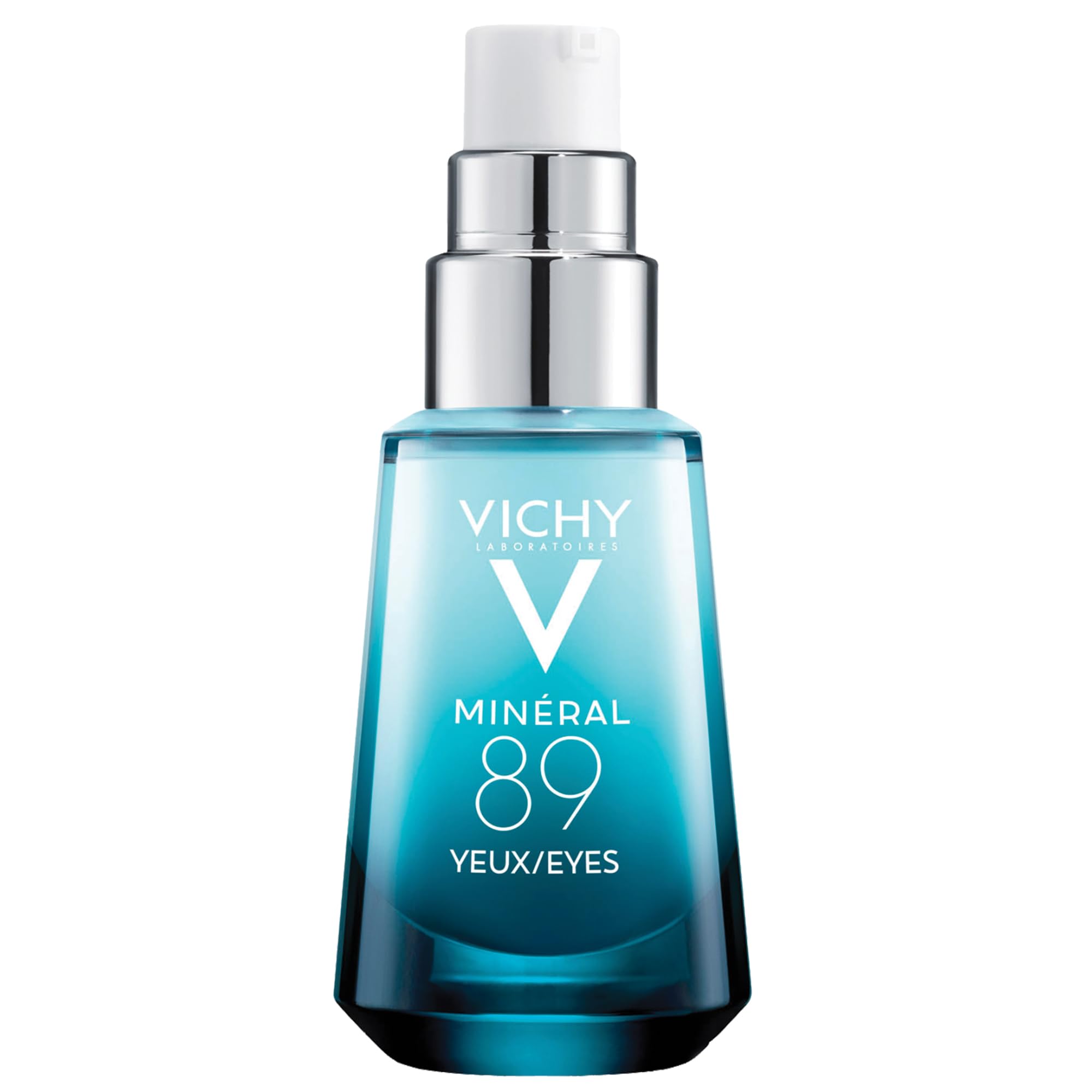 Vichy Minéral 89 Eyes glass bottle – a pure and potent hydrating eye serum for a well-rested look.