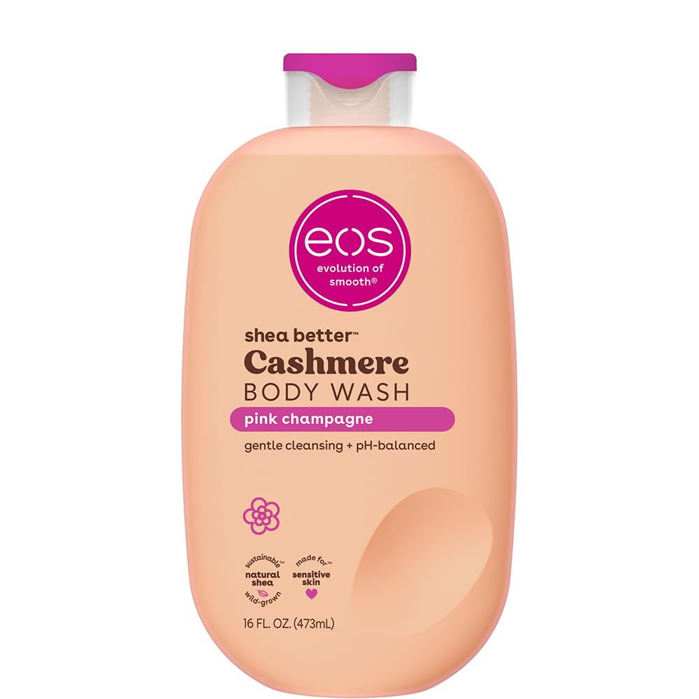 EOS Cashmere Body Wash bottle with pink cap on a white background