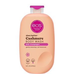 EOS Cashmere Body Wash bottle with pink cap on a white background