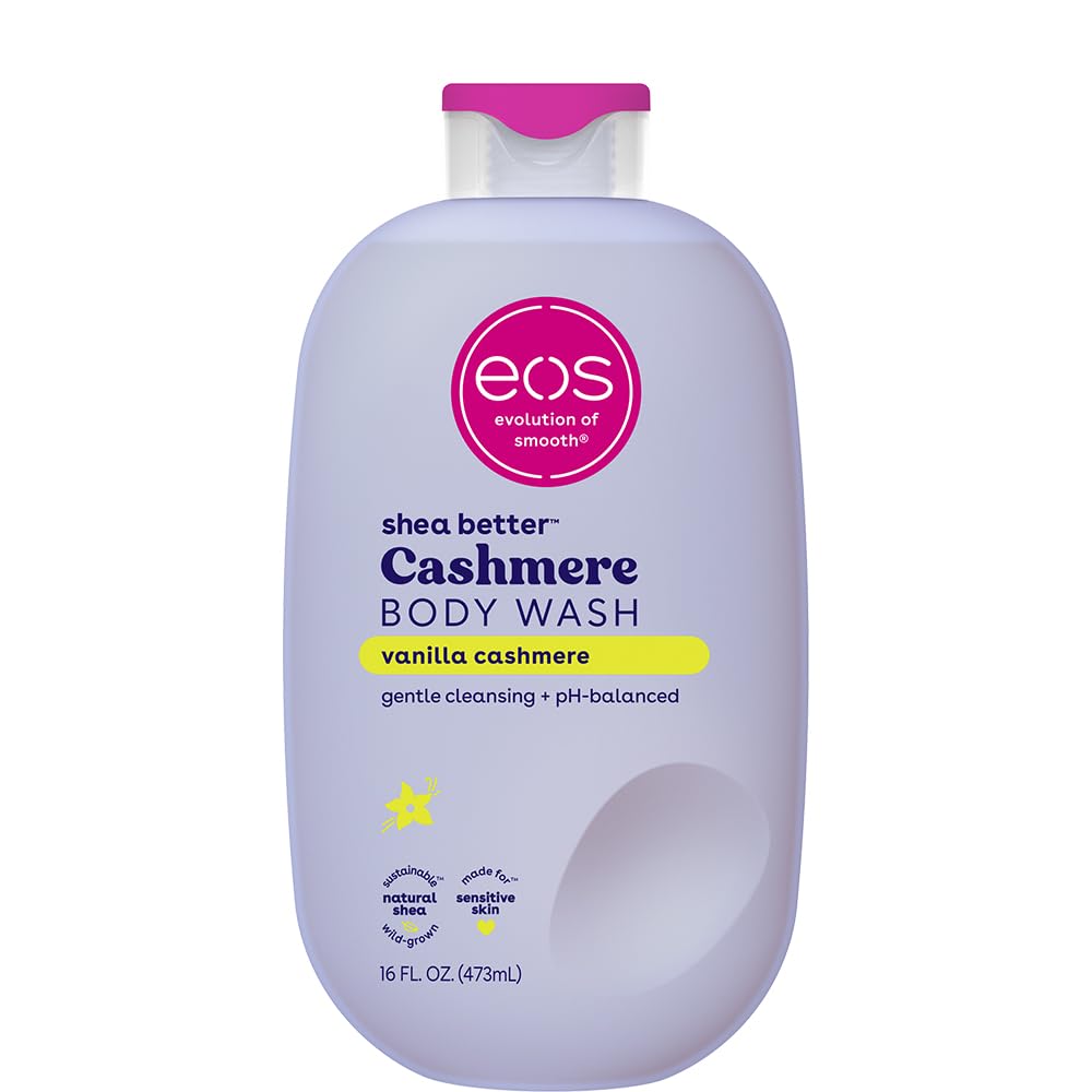 eos shea better Cashmere Body Wash bottle on a white background