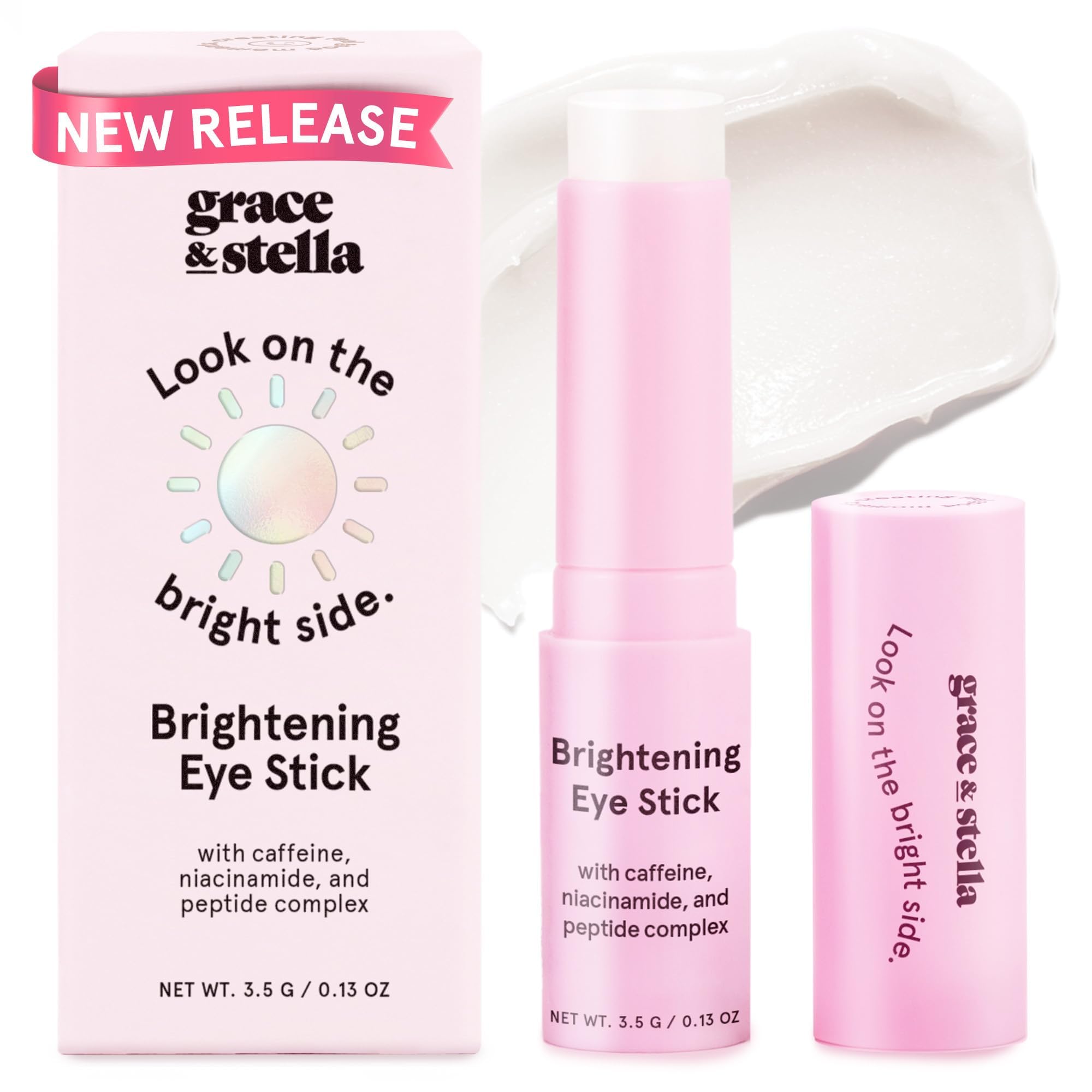 grace & stella Under Eye Brightener Balm Stick for instant eye brightening and depuffing.