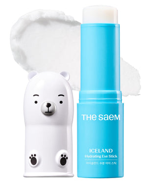 theSAEM Iceland Hydrating Eye Stick, a portable blue cooling balm for instant relief of puffy eyes and dark circles.